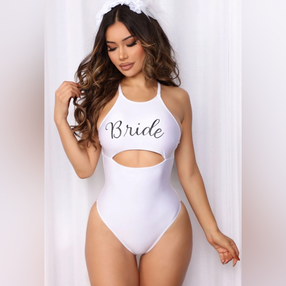 Bride one piece cut out swimsuit, white, XS